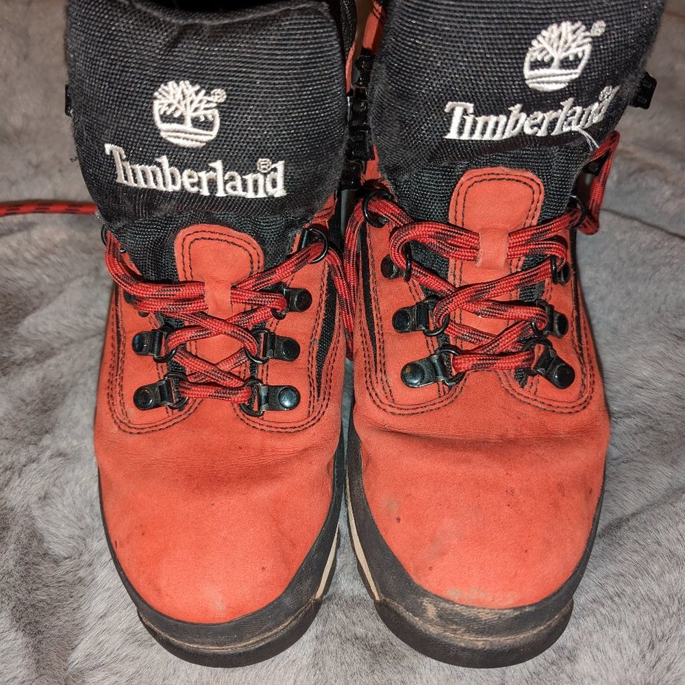 Unisex Red Suede Type Timberland Hiking Boots Men's 8-8 1/2...Ladies 10-10 1/2